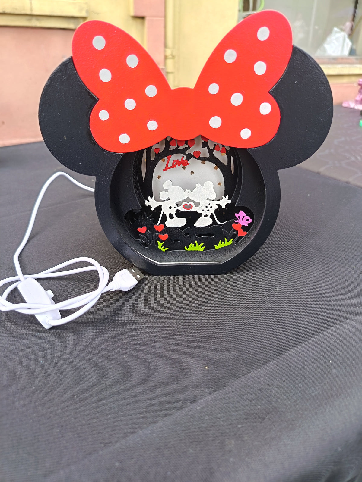 Lampe décorative Minnie Mouse 3D imprimée 17 cm scène romantique Mickey Minnie Love USB