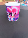 Tasse Mickey et Minnie - couple amoureux avec grand cœur rose