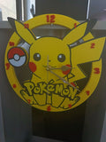 Horloge murale Pikachu Pokémon 3D imprimée 25 cm jaune et rouge