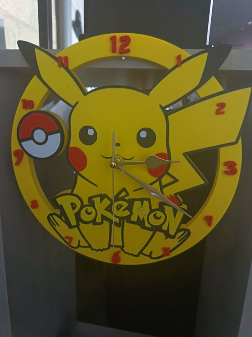 Horloge murale Pikachu Pokémon 3D imprimée 25 cm jaune et rouge