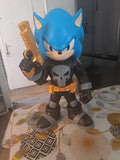 Figurine Sonic x Punisher 3D imprimée 40 cm édition dark combinaison noire pistolet doré