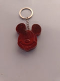 Porte-clé tête de Mickey sculptée en résine rouge bordeaux translucide avec chaînette argentée